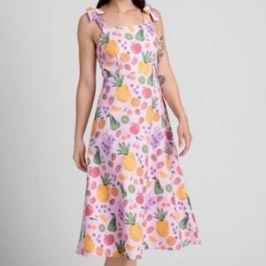Modcloth Fresh Squeeze Midi Dress Pink Bow 100% Cotton Sundress 10AU 6US NWT